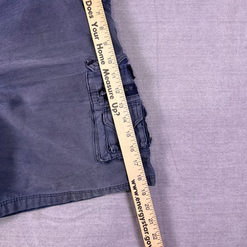 Cotton Twill Cargo Multi-Pocket Mid Rise Shorts Mens 36 Blue Cotton Twill